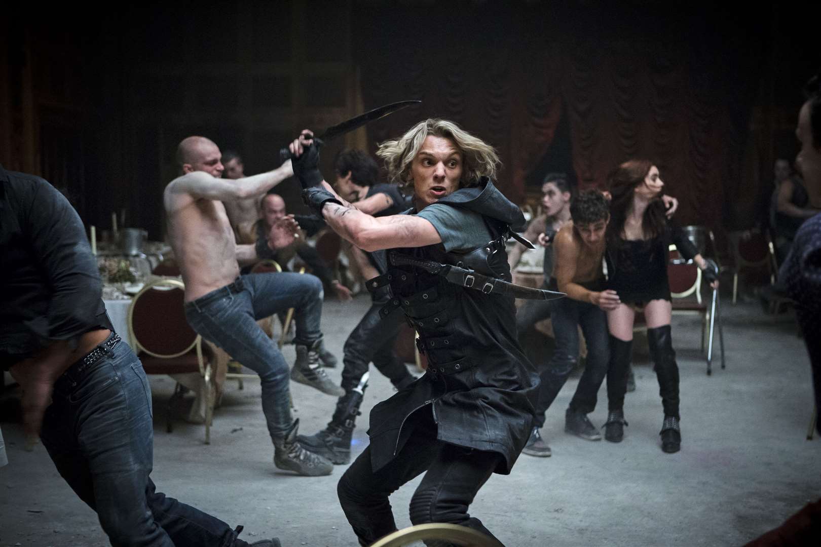 The Moral Instruments: City Of Bones with Lily Collins as Clary, Robert Sheehan as Simon, Jamie Campbell Bower as Jace and Kevin Zegers as Alec. Picture: PA Photo/Entertainment One.