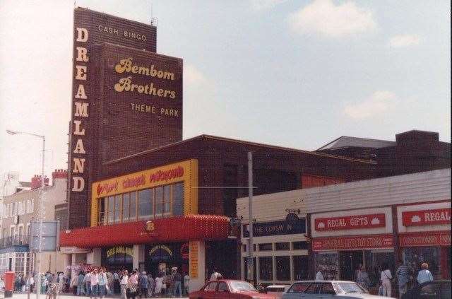 The 'Bembom Brothers' logo is seen at Dreamland. Date unknown. Picture courtesy of Cinema Treasures