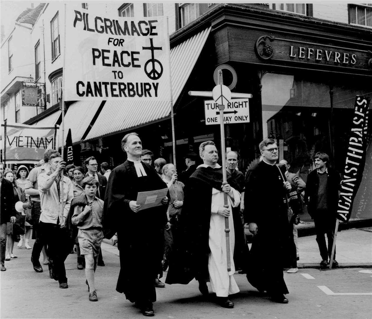 300 supporters of the Christian Group of CND, pilgrims for peace, completed their walk from Southwark to Canterbury in June 1965