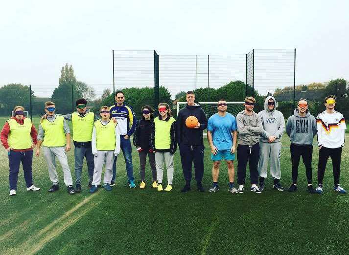 People took part in a sponsored blind football match to raise money for Freddie Penny's appeal