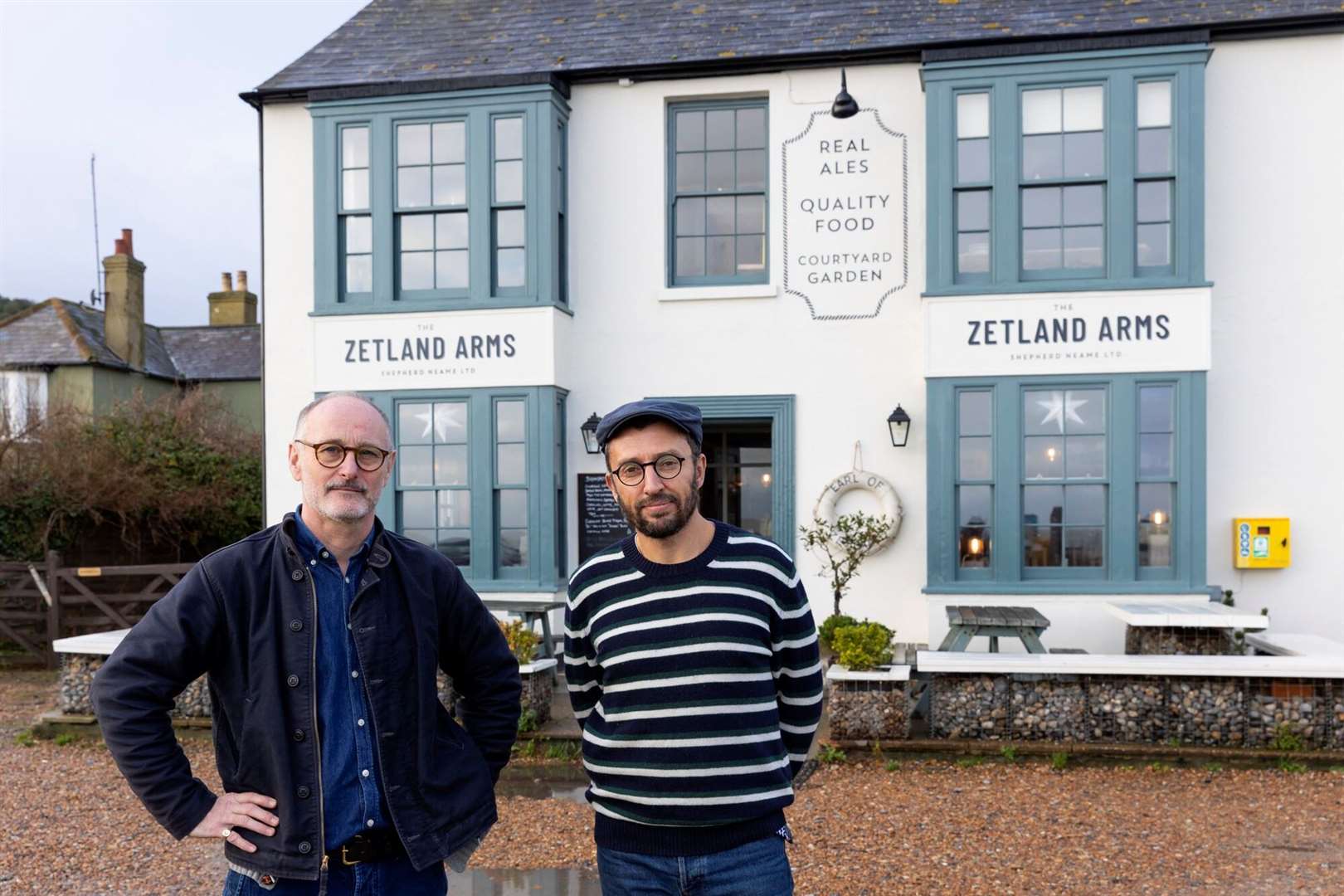 Zetland Arms manager Paul Claydon (left) and licensee Chris Hicks outside the newly redecorated Shepherd Neame pubPicture: Shepherd Neame