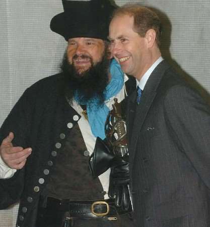 Adrian Collins, alias Captain Cutlass of the Sheppey Pirates, with Prince Edward at the Gateway Centre, Rushenden. Picture: MIKE SMITH