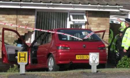 A Peugeot car hit a bungalow in Valkyrie Avenue, Whitstable causing extensive damage to the property