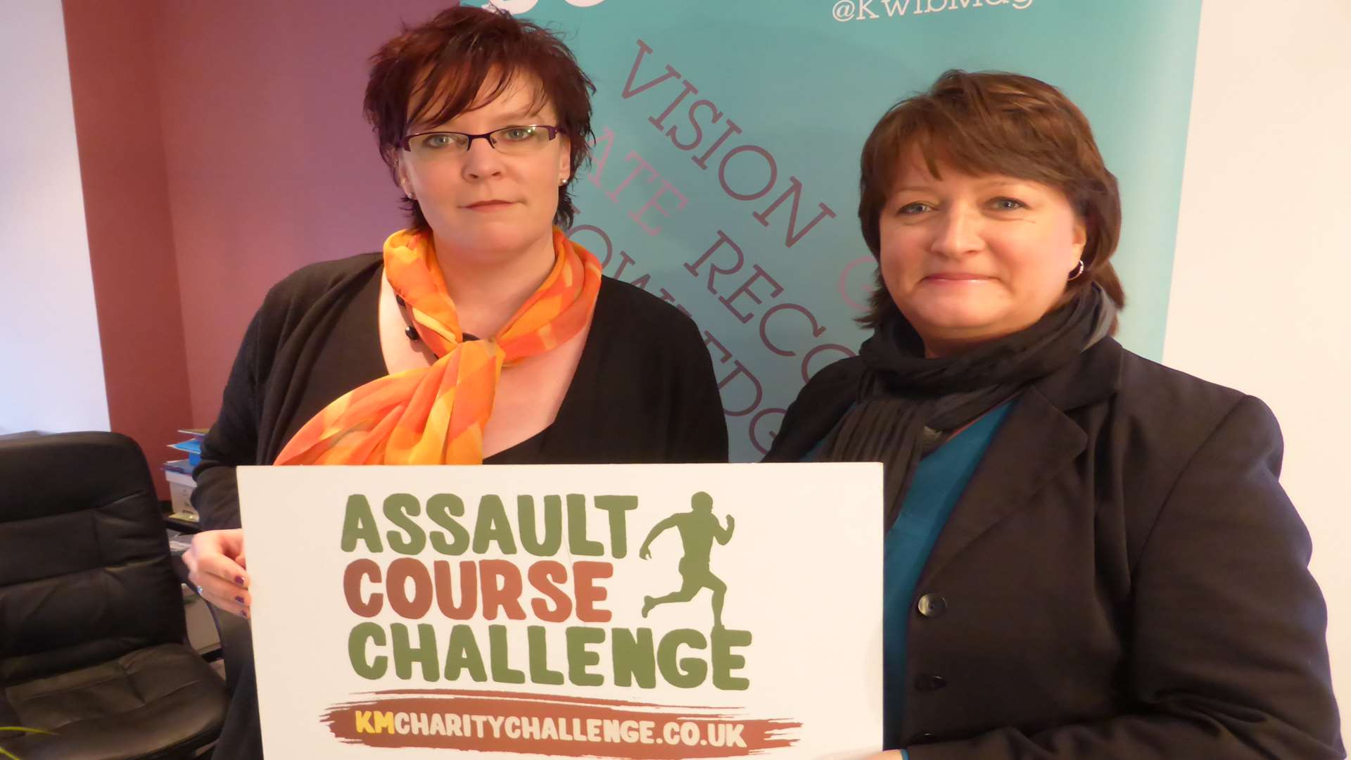 Kent Women In Business magazine editor Hilary Steel and Sue Smith announce support for the KM Assault Course Challenge at Betteshanger Country Park, near Deal on Saturday, October 1