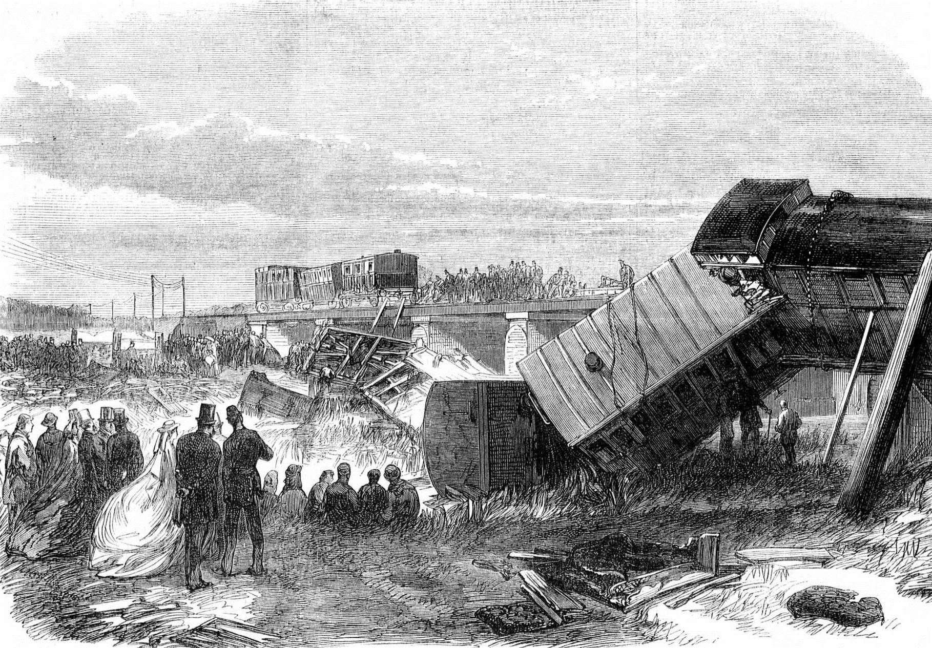 A drawing of the scene of the Staplehurst rail crash