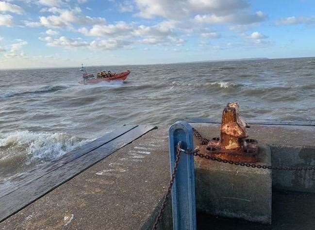 Whitstable lifeboat heads for Herne Bay to a report of a person cut off by the tide on Wednesday afternoon. Picture: Andy Mayo/RNLI Whitstable