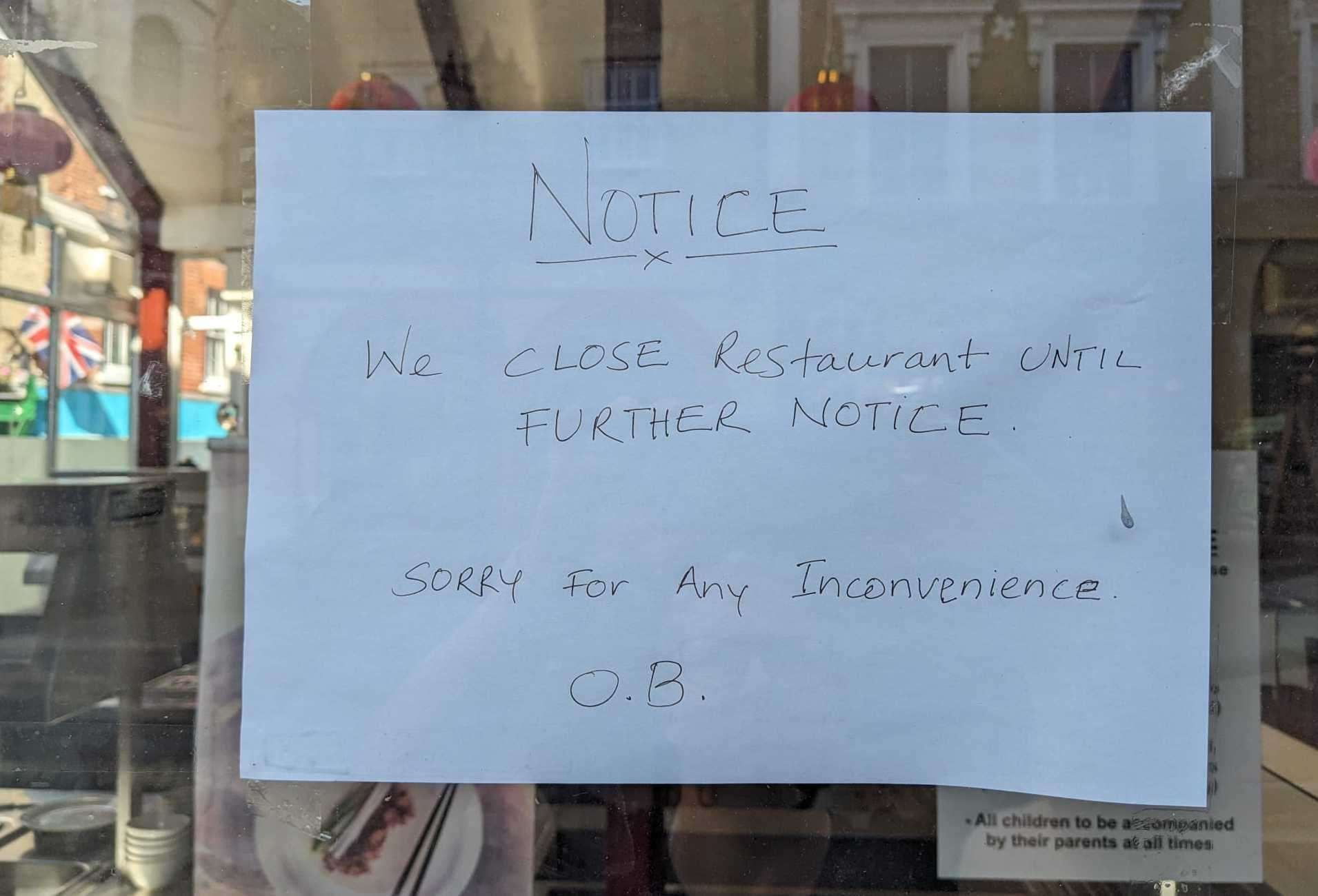 The Oriental Buffet in Folkestone closed without warning last June