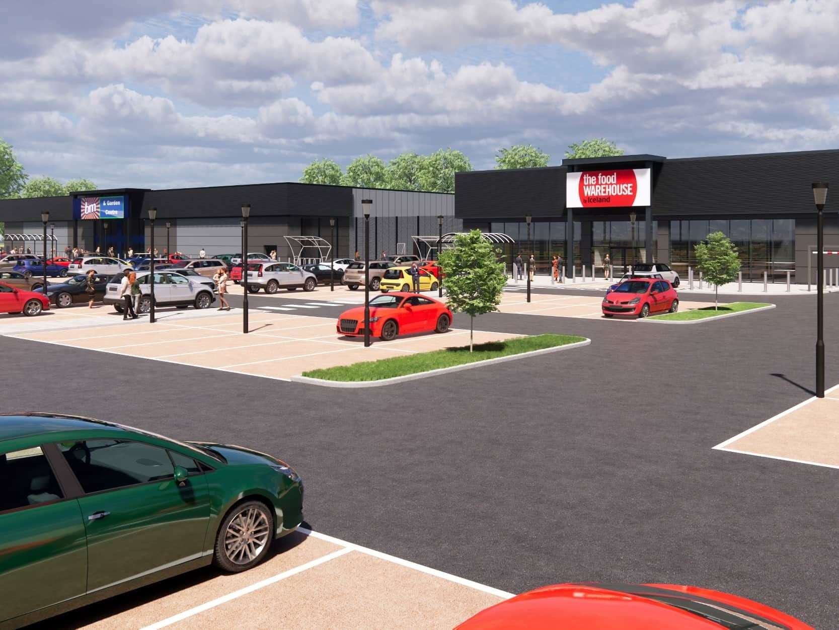 How the B&M and Food Warehouse stores at Altira Park in Herne Bay are expected to look