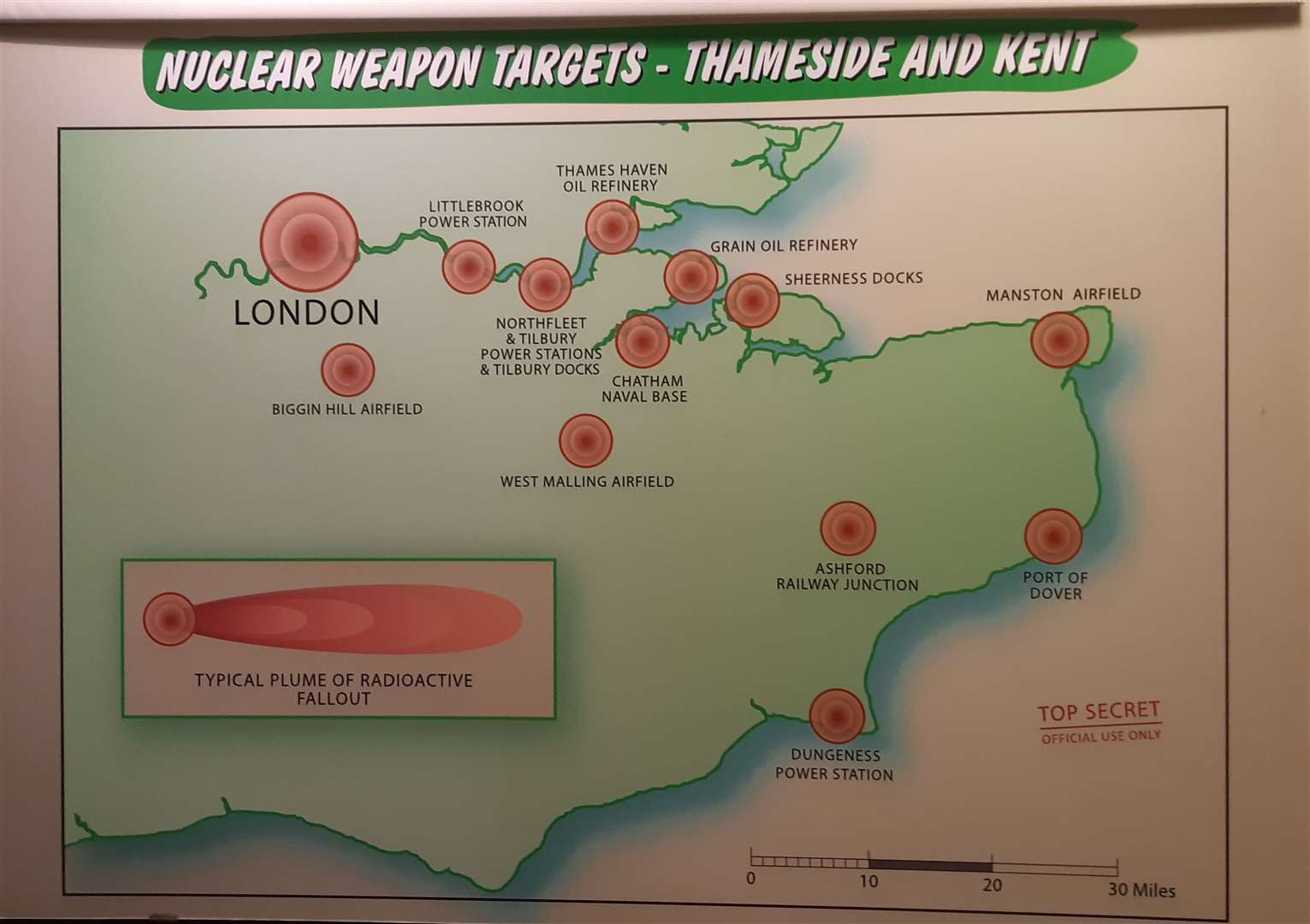 A map displaying the possible nuclear weapon targets of a Soviet attack on Kent. Photo: Sean Delaney