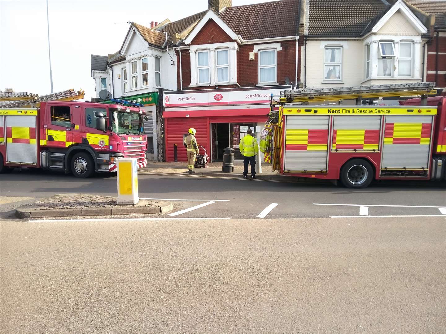 Fire crews seen outside Old Road West Post Office