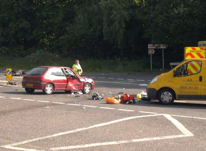 The aftermath of the crash on the A20 near Hothfield