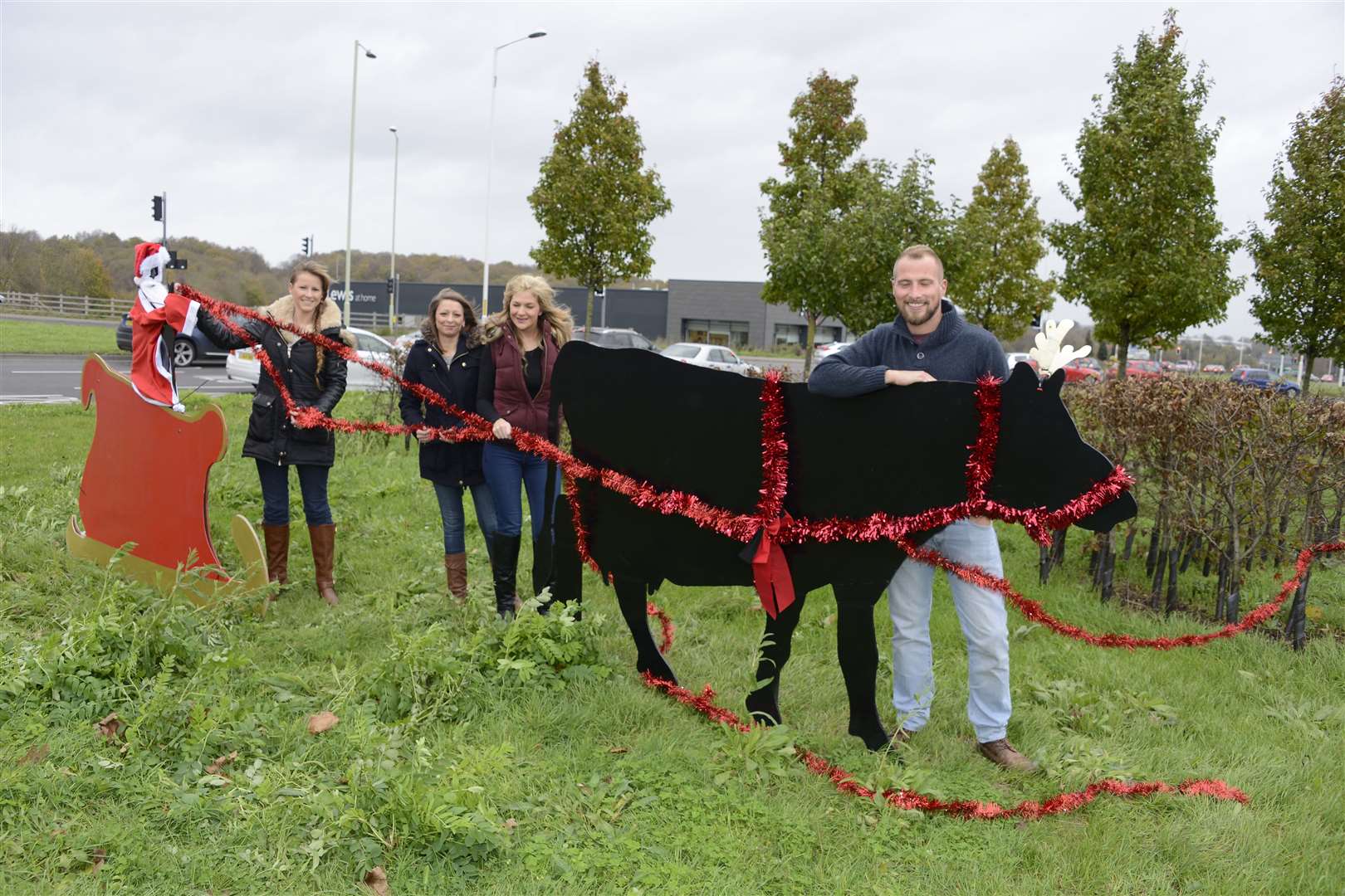 Alex Whitewood, Natashia Whitewood, Amy Kingsnorth and Laura Gray dress up the Drovers Roundabout, but aren't involved in the Bolt's makeovers. Picture: Paul Amos