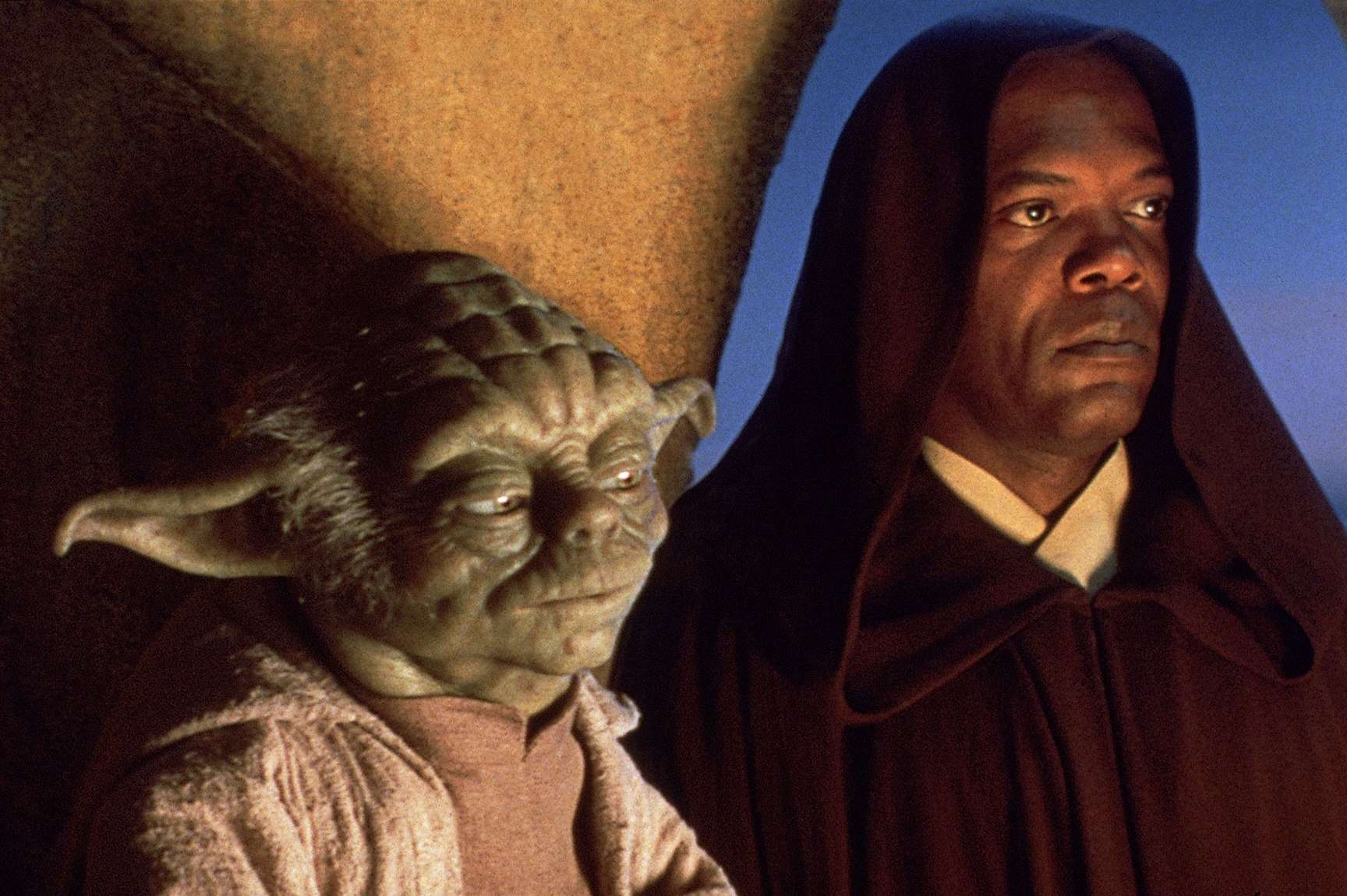 Jedi Masters Yoda and Mace Windu (Samuel L Jackson) ponder in The Phantom Menace. Picture: Lucasfilm Ltd