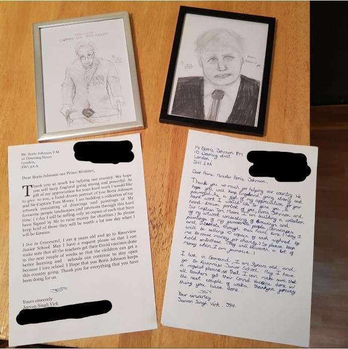 The letter and portraits for Boris Johnson from Jeevan Virk