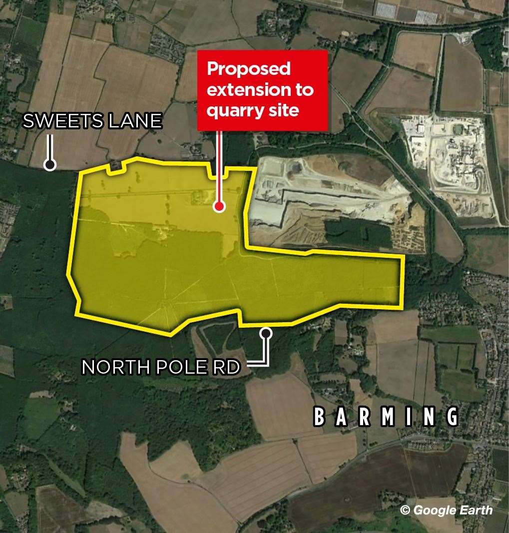 A map showing the extent of the proposed quarry extension