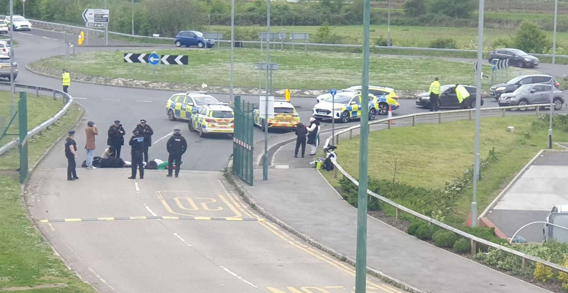 At least six police cars were at the scene. Picture: Wayne Hobson