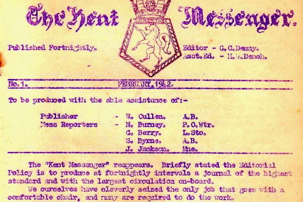 The front cover of the first "Kent Messenger" published aboard HMS Kent