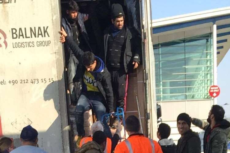 Migrants found in the back of a lorry near Folkestone earlier this year. Source: Facebook