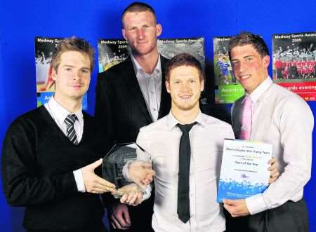 Men's Double Mini Tramp Team from Jumpers Trampolining Club receive their 2009 Medway Sports Award from Tom Dallas