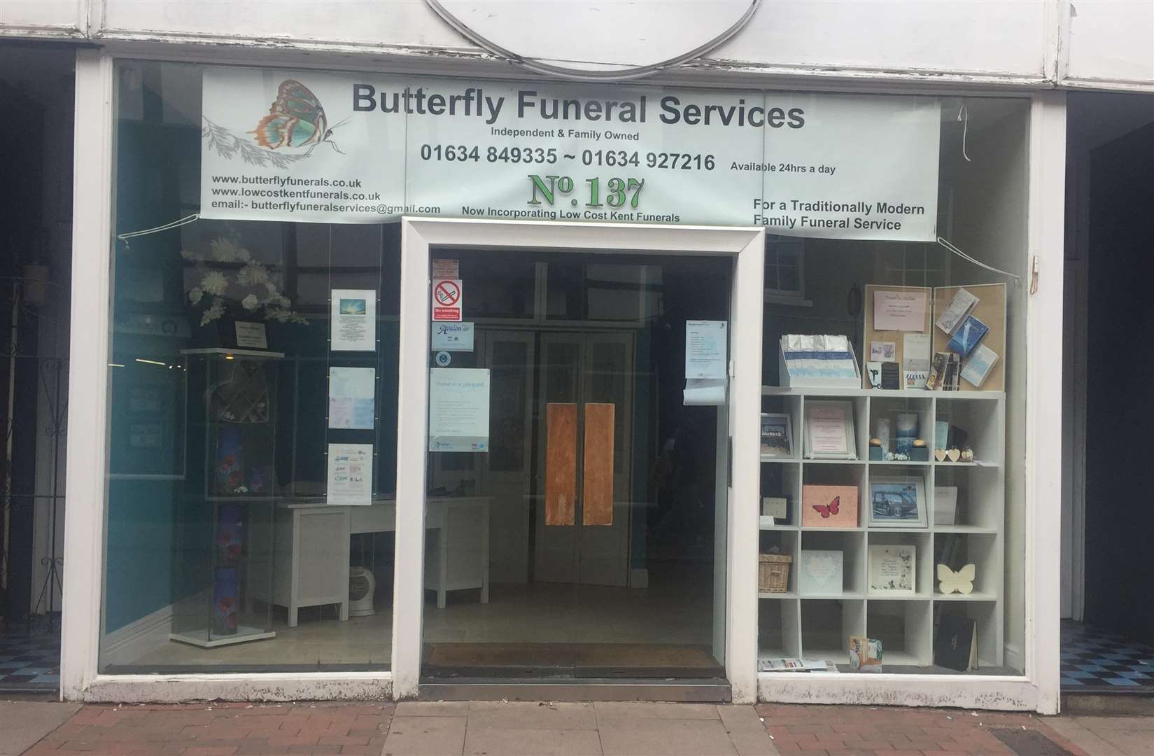 The now closed premises of Butterfly Funeral Services in Rochester High Street