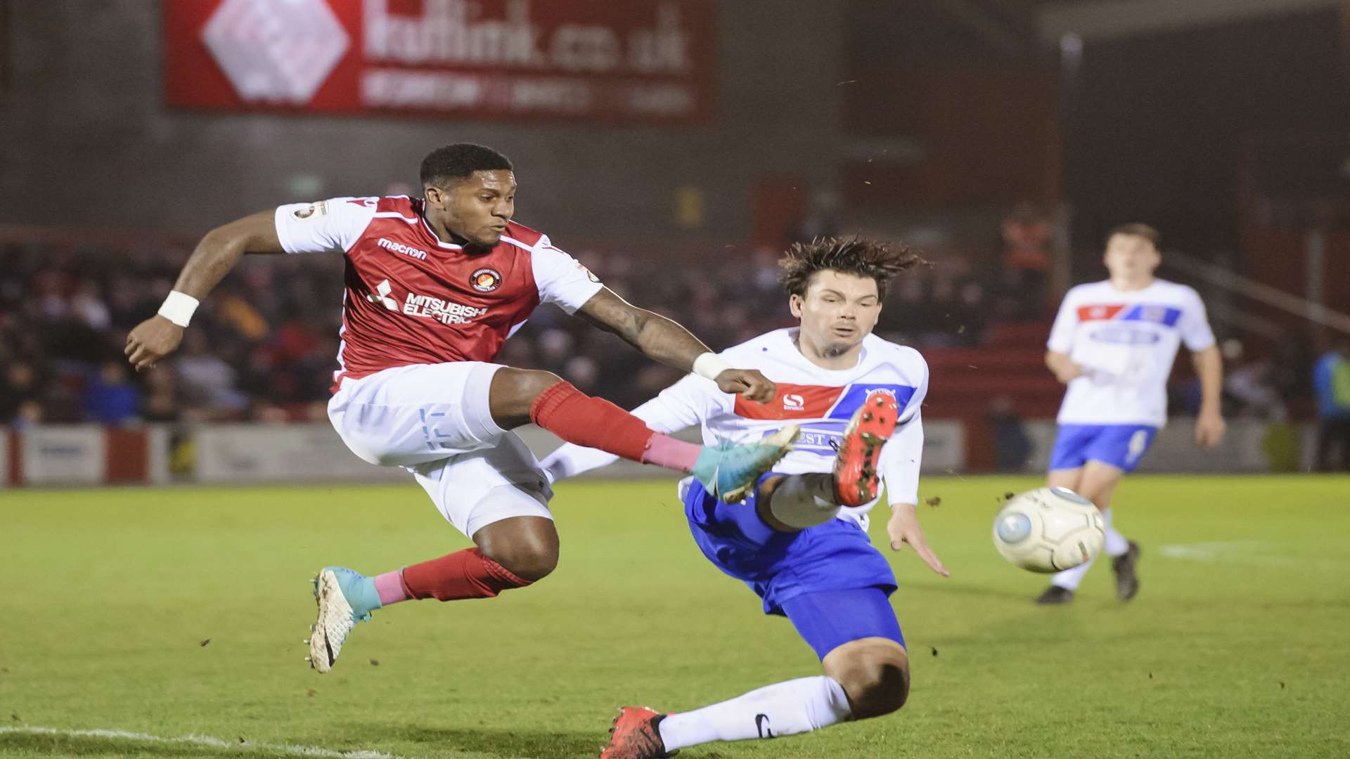 Bradley Bubb stretches for the ball against Dagenham Picture: Andy Payton