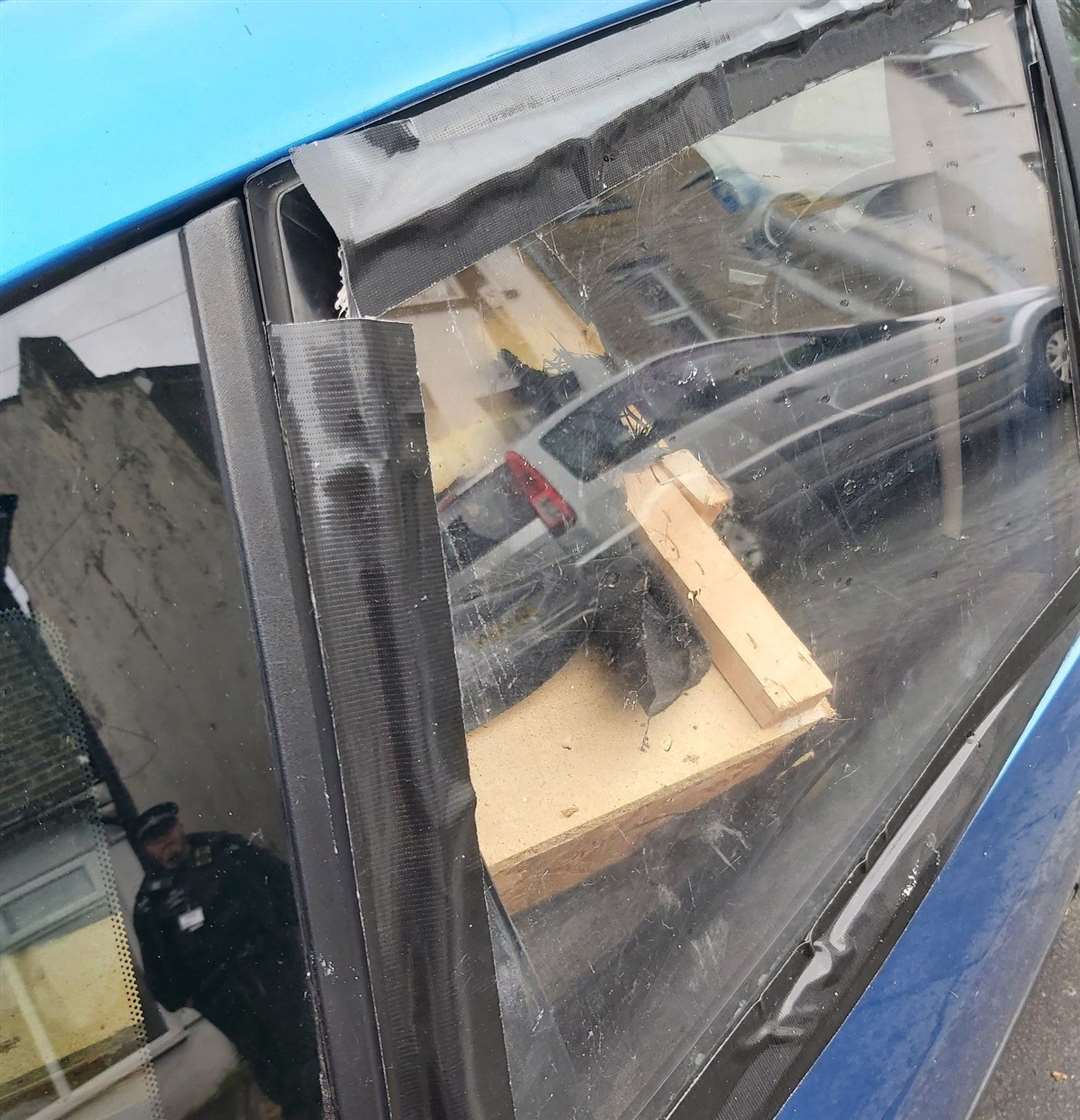 The rear window was perspex and held on by masking tape. Picture: @KentPoliceRoads