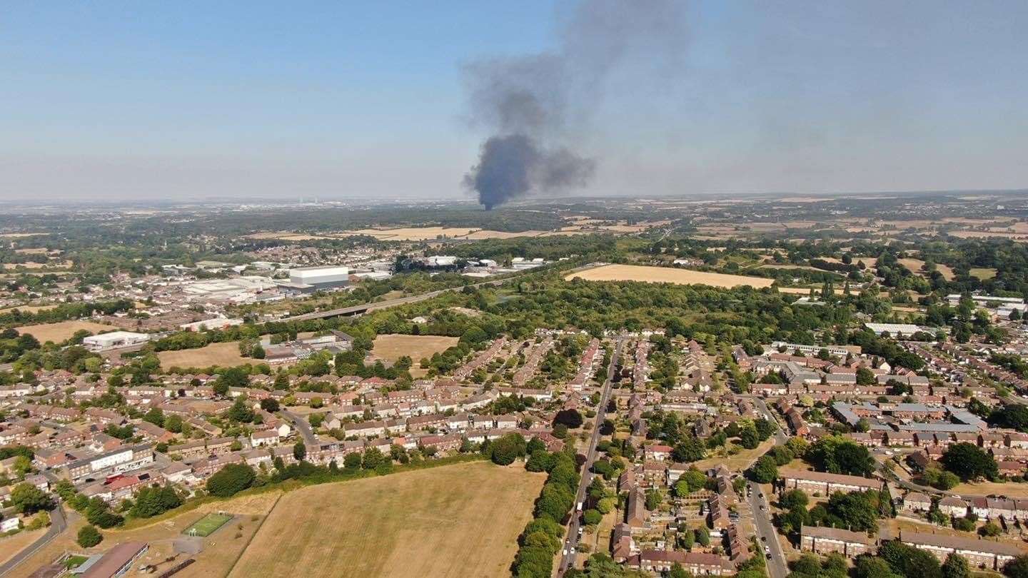 The smoke could be seen from miles away. Picture: Orpington Drone Watch