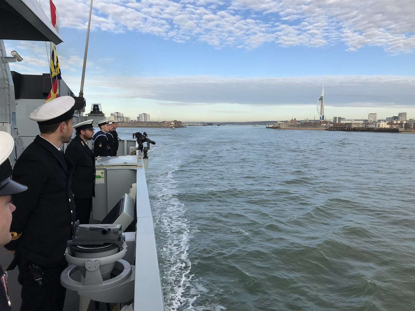 HMS Medway and her crew set sail from Portsmouth on their first deployment. They will be in the Caribbean protecting Commonwealth and British protectorates in the region from narcotic smuggling and providing humanitarian aid. Picture: HMS Medway/Twitter