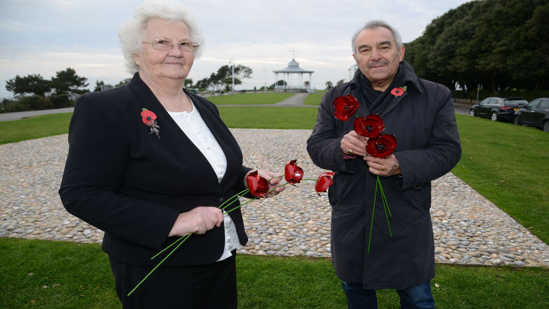 Folkestone councillor Ann Berry and Roger Joyce who have been organising a poppy memorial tribute to mark the 100th anniversary of the end of the Battle of the Somme. Picture: Gary Browne