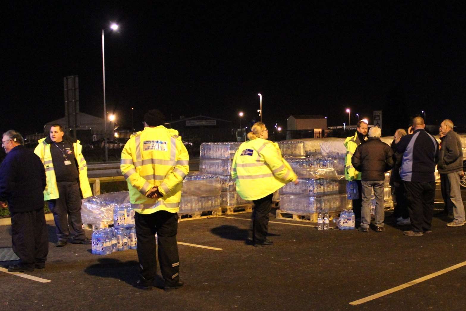 Bottled water was handed out at Morrisons, Neats Court