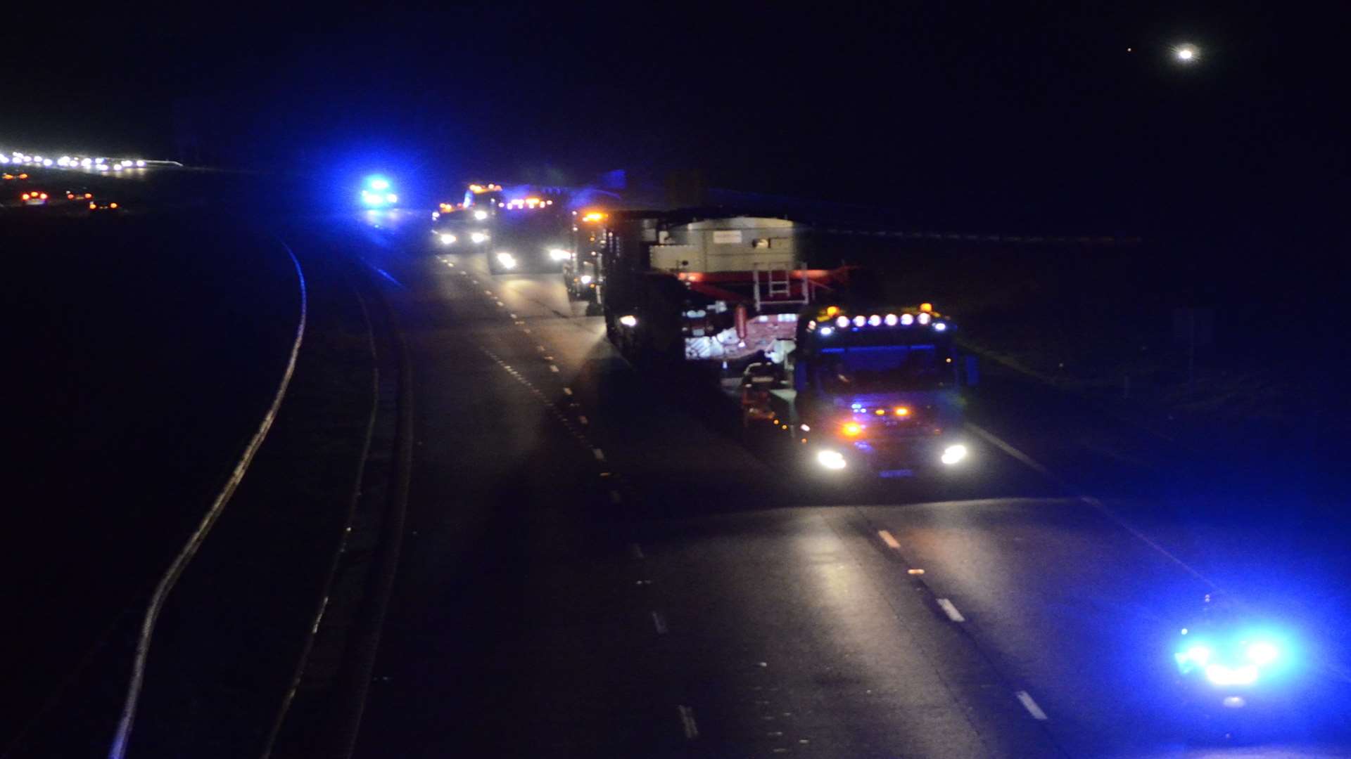 An electricity transformer being moved along the M20 in 2013
