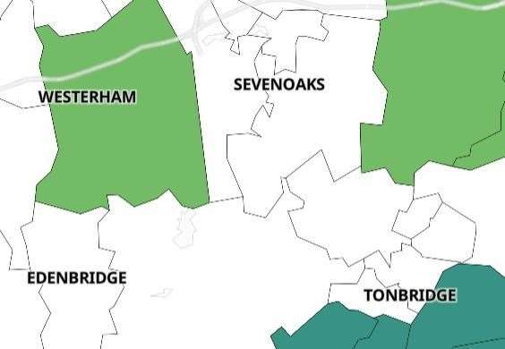 Edenbridge, Sevenoaks and Tonbridge are currently virtually Covid-free