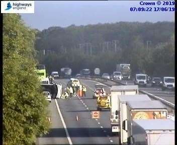 Emergency services at the scene of a collision on the M20. Picture: Highways England (12460705)