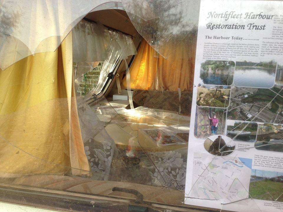 The caravan's windows and interior was completely trashed by the attack, which could have taken place in broad daylight