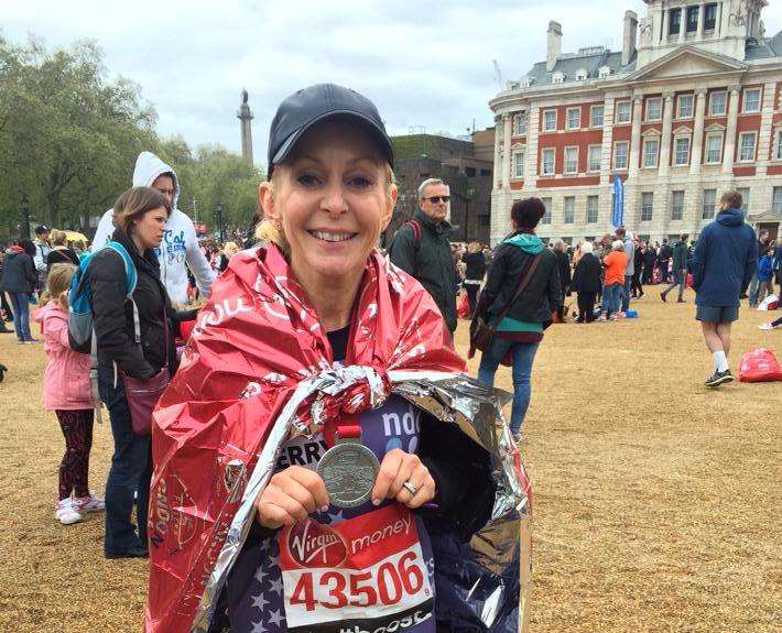 Kerry Kissock looking elated after her London Marathon success