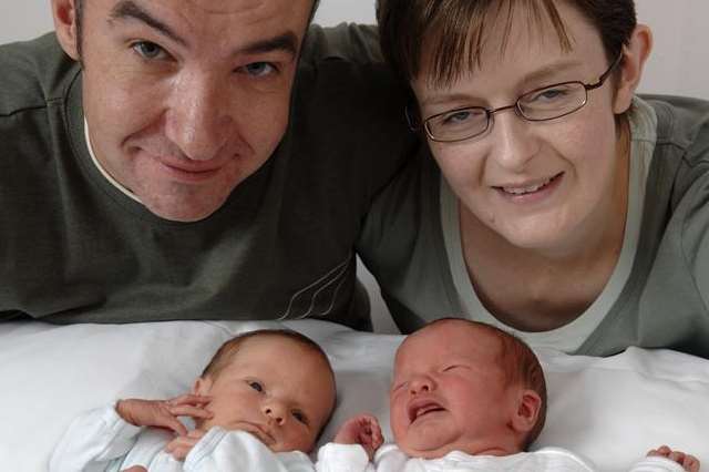 Tracy Mock and Mike Furnell with twins Todd and Aaron as newborns before they were ill