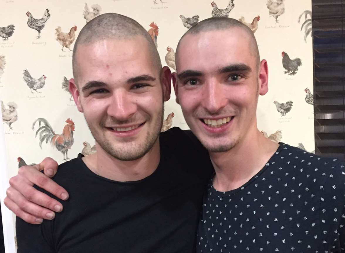 Jon Harris, left, and friend George Tilbury both had their heads shaved to raise cash for Dandelion Time