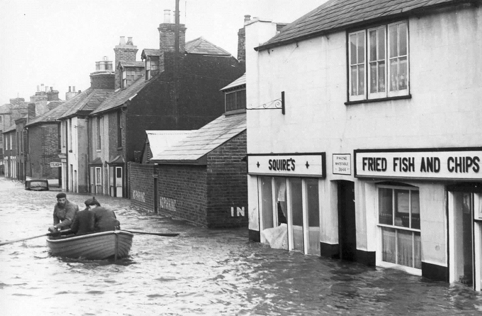 Floodwater poured into the streets of Whitstable in 1953