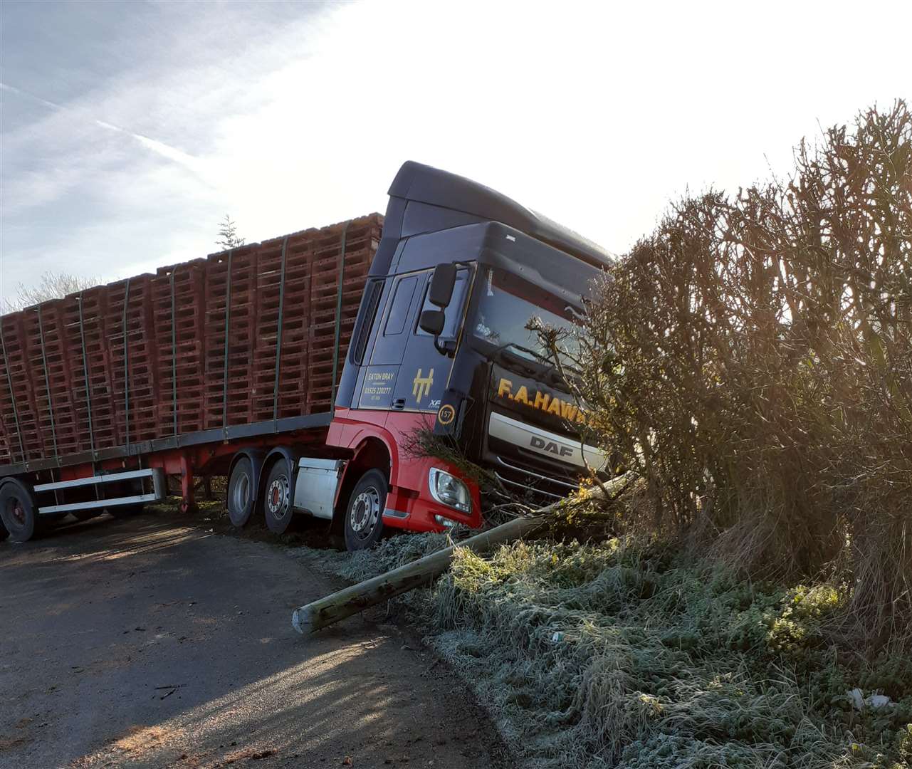 The lorry crashed in Redwall Lane, Linton
