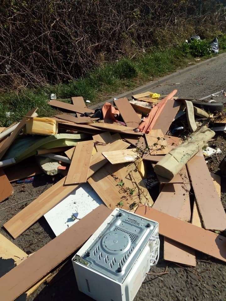 Rubbish fly-tipped at West Minster on the Isle of Sheppey in broad daylight on Good Friday. Picture: Caroline Howard