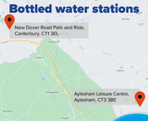 Where the two bottled water stations are. Image from Southern Water