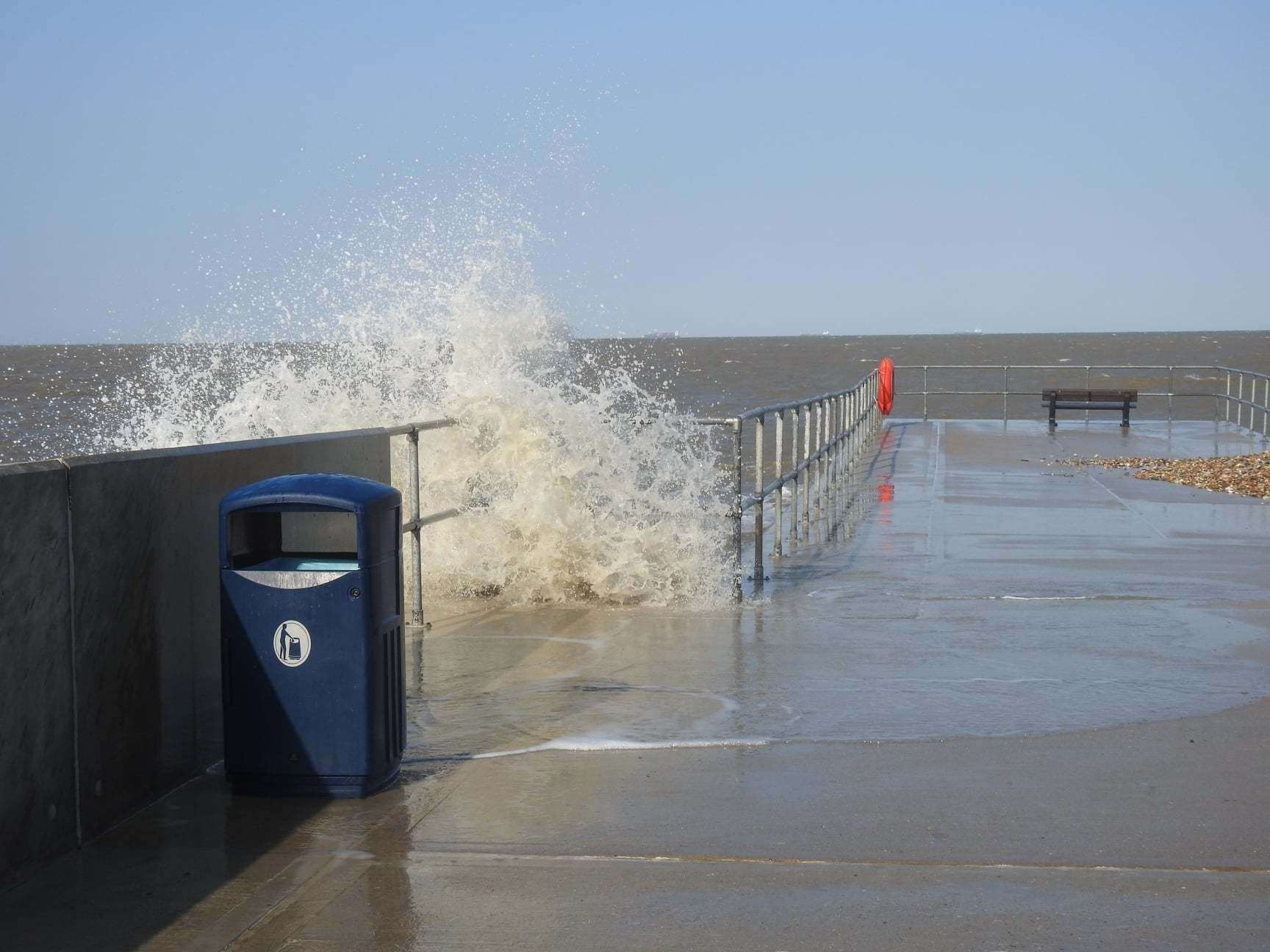 Rough sea at Neptune Jetty, Sheerness. Stock photo from Adam Young of Swale Weather
