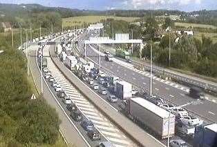 The M20 is closed in one direction following an accident. Picture: Highways England (12777979)