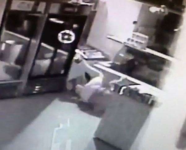 Ricky Hodgkins hits the floor after falling off a kitchen counter. Picture: British Transport Police