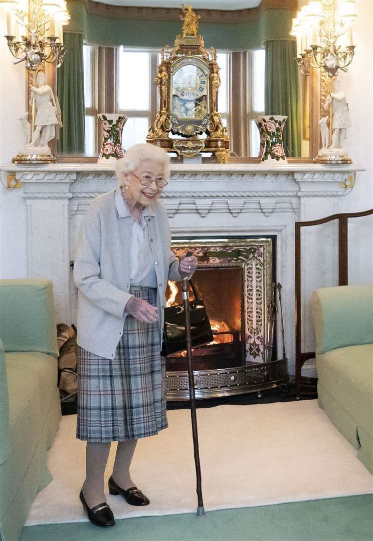 The Queen in the Drawing Room before receiving Liz Truss for an audience at Balmoral, Scotland (Jane Barlow/PA) (59179528)