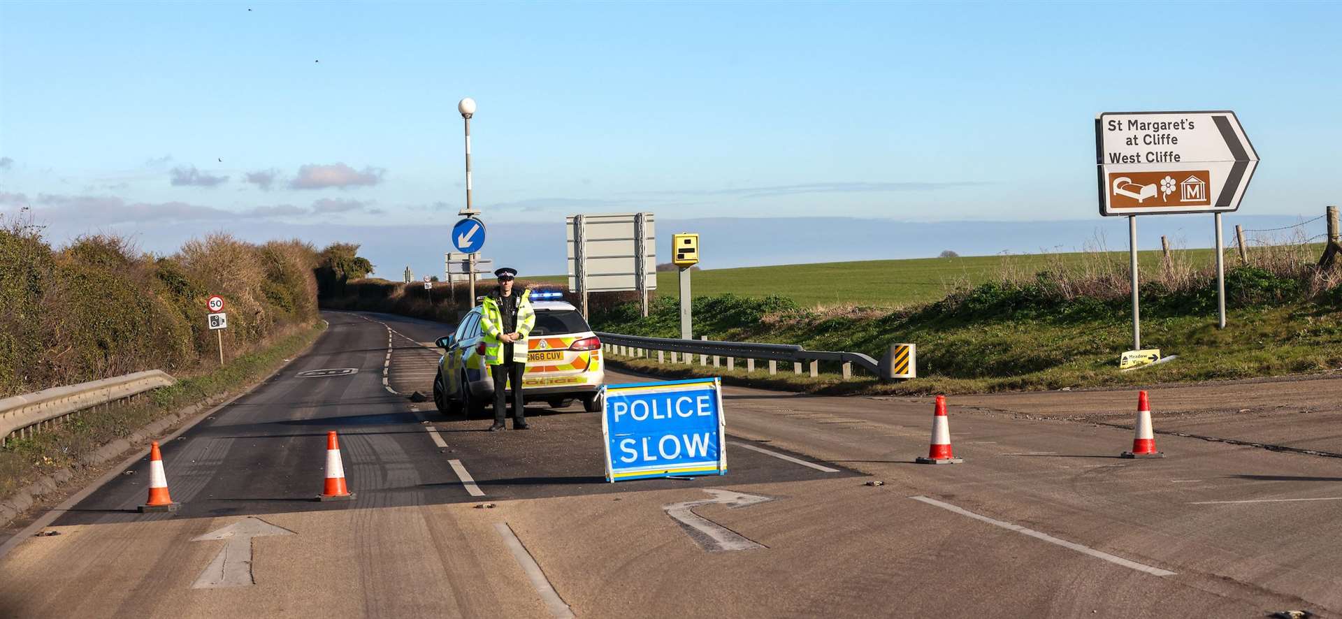 Police closed the A258 Deal to Dover road following the collision Picture: UKNIP