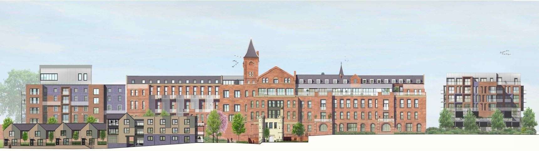 The view from the street of the new proposals to renovate and converted the former St Bartholomew's Hosptial in Rochester into new flats and a community centre. Picture: Boyer Planning Ltd