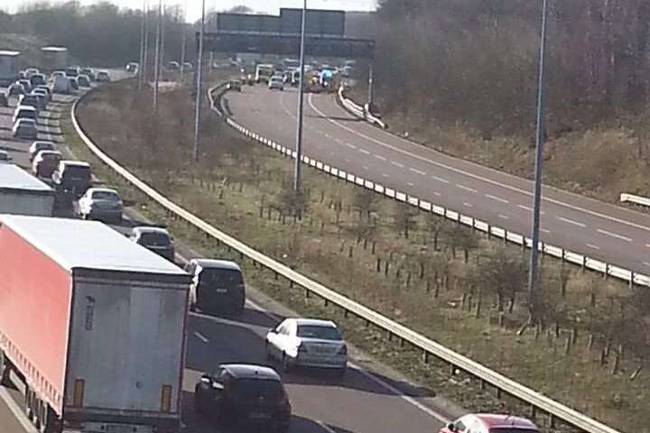 The M2 blocked by a crash near Chatham. Picture: Rachel Thomas