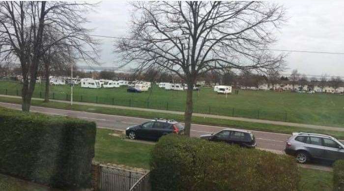 Picture from last month when travellers previously pitched up on Beechings Playing Field