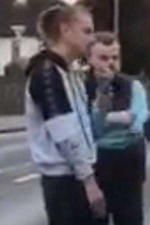Police have released a CCTV image of two men they wish to speak to in connection with reports of a racial assault in Swanley. Photo: Kent Police